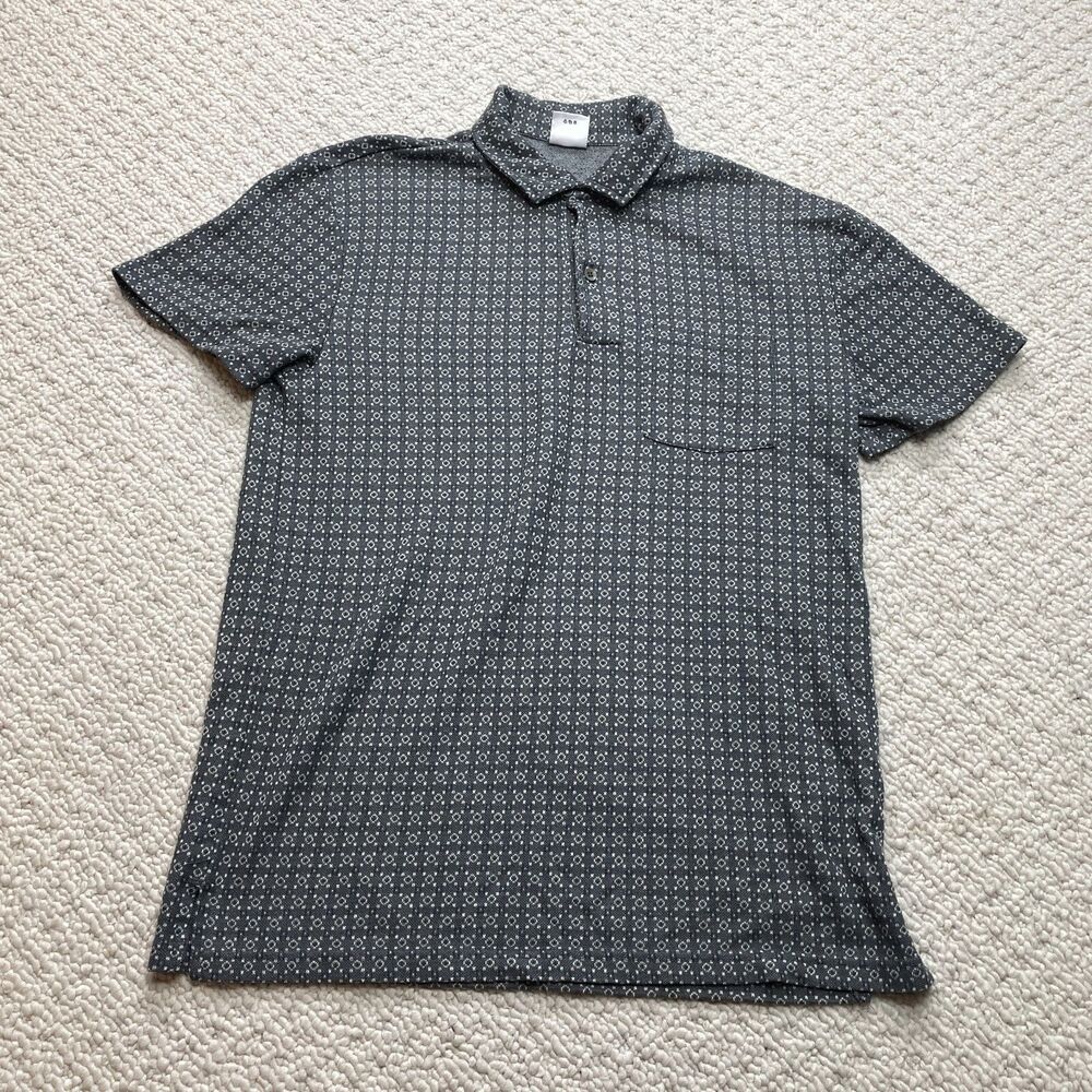 Urban Outfitters Polo Shirt Mens Small Gray Check Short Sleeve Rugby Golf Pocket